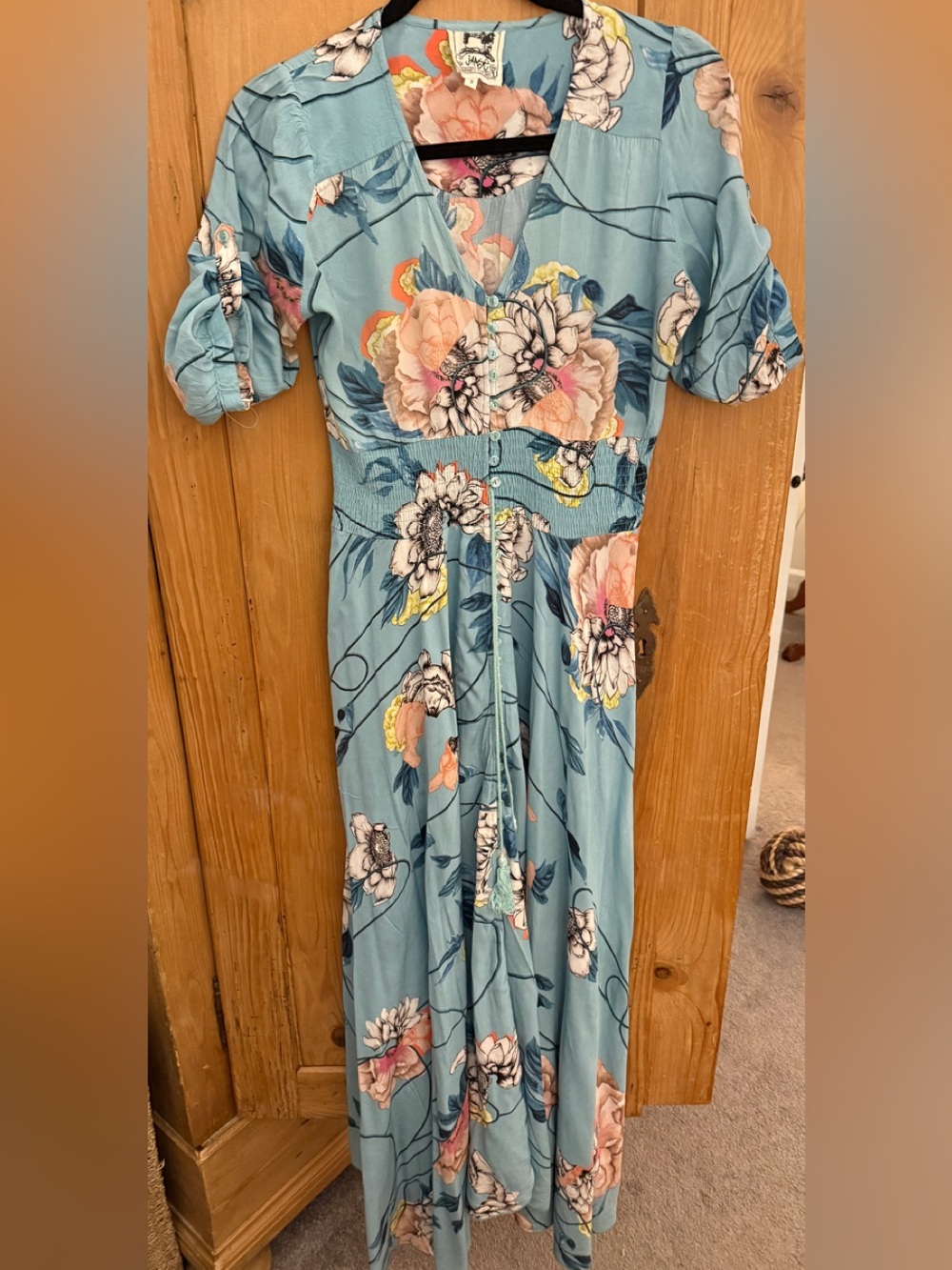 Jaase Sky-Blue Floral V-Neck Maxi Dress